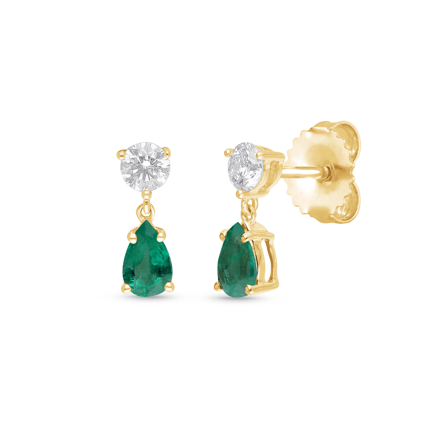 Sabel Collection Yellow Gold Diamond and Emerald Dangle Earrings
